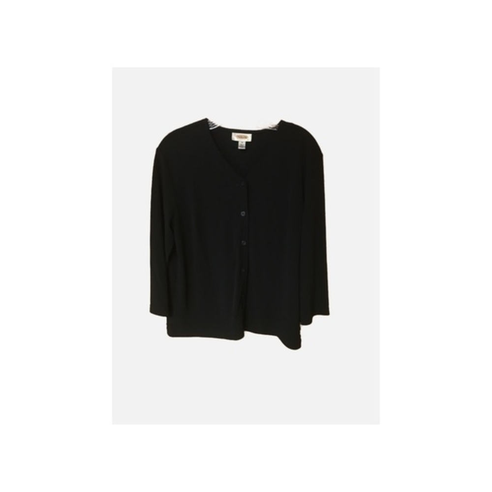 Black Cardigan Sweater by Talbots, quarter sleeves, buttoned front, Size M
